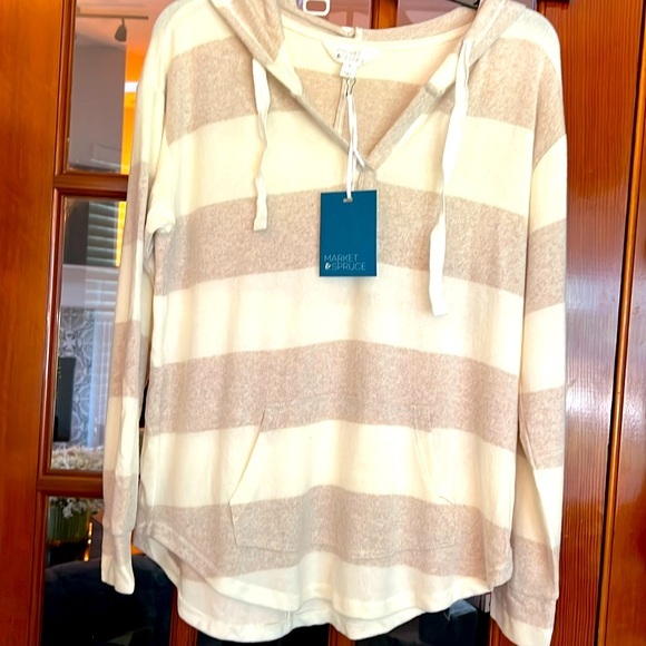 Market Spruce  brushed knit hoodie, medium NWT  beige white - Picture 1 of 3